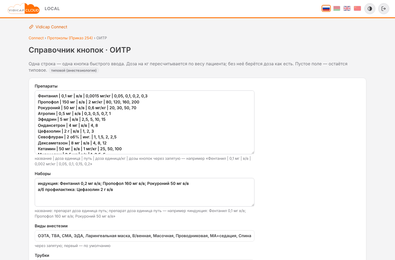Справочник кнопок отделения