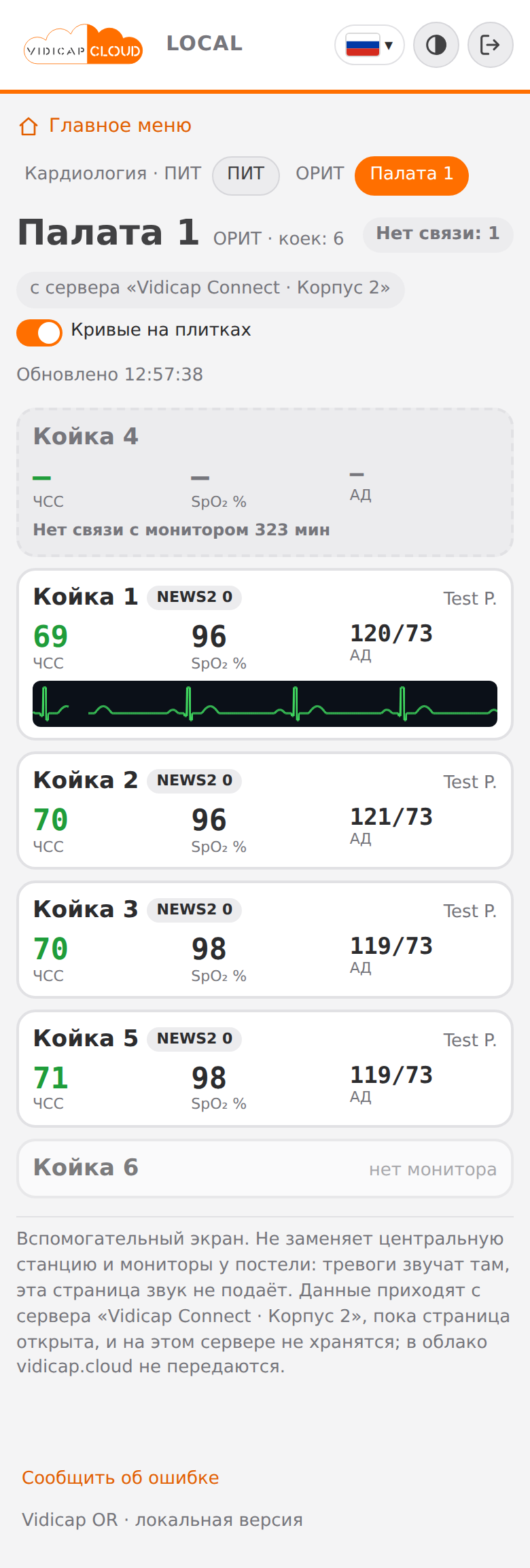Палата Connect на главном сервере, телефон