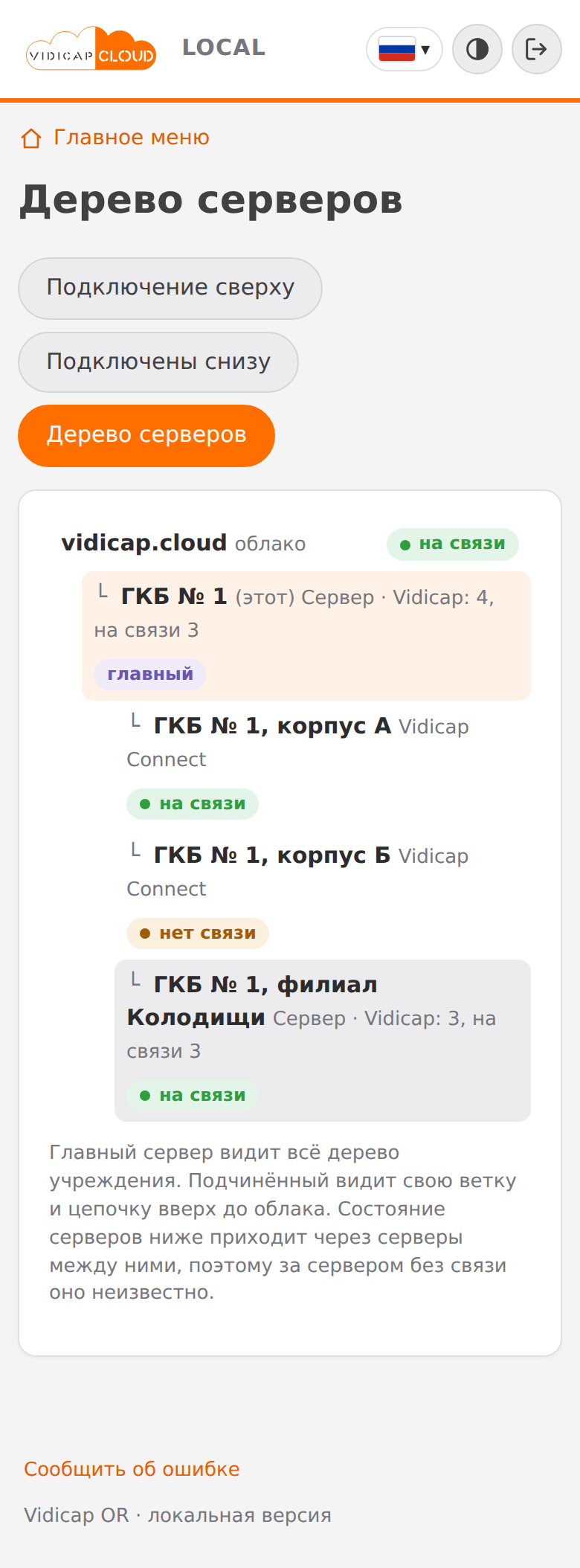 Дерево серверов на телефоне