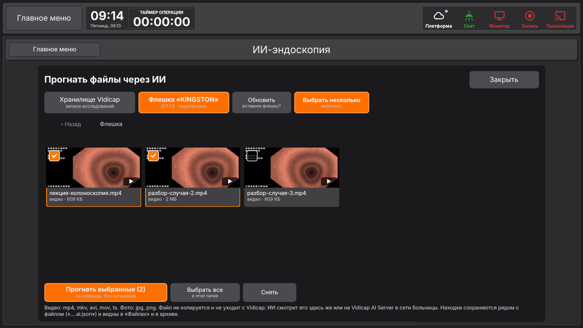 Vidicap Touch 2.0: галочки у файлов и «Прогнать выбранные»