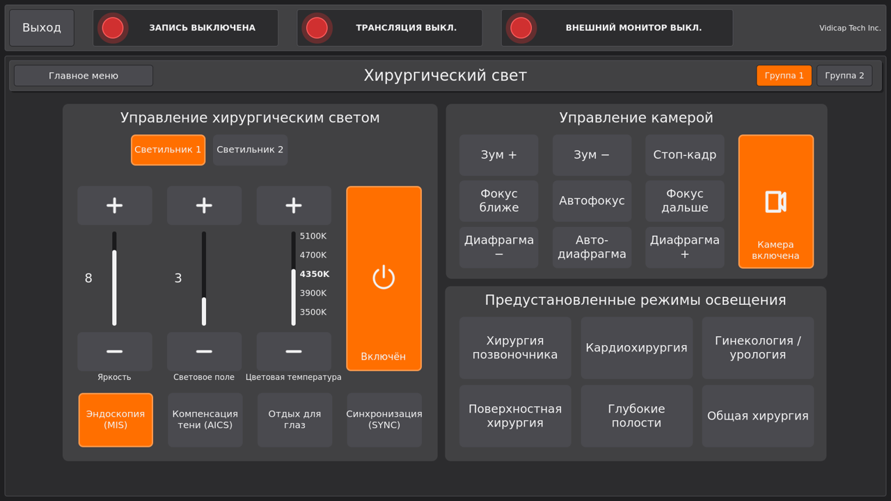 Vidicap Touch 2.0: хирургический свет