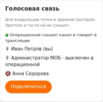 Блок «Голосовая связь» на странице трансляции